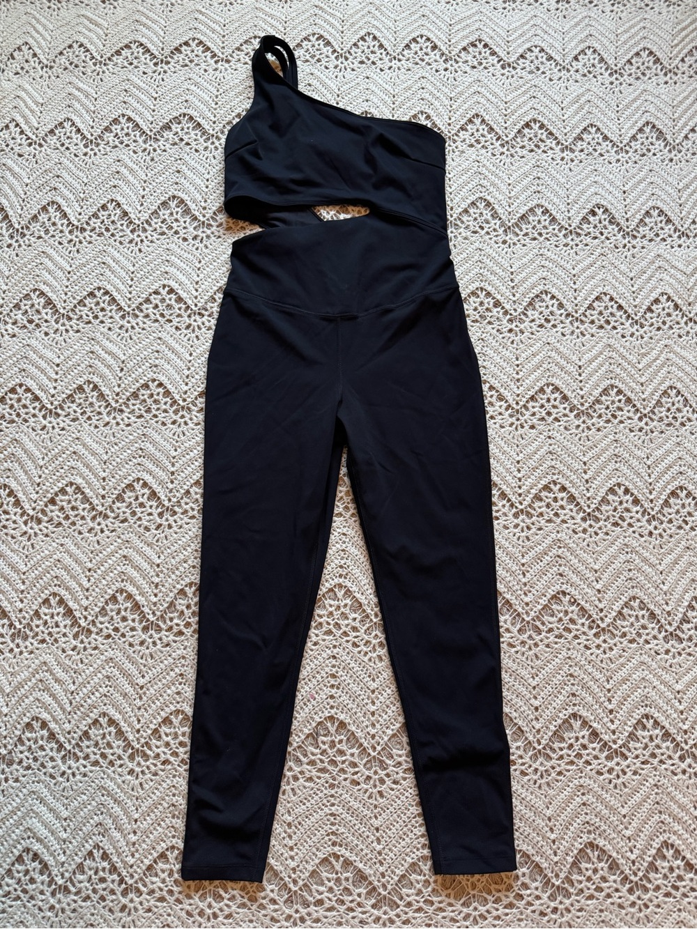 Free People Movement One-Shoulder Black Jumpsuit Onsie Cut Out Romper Medium